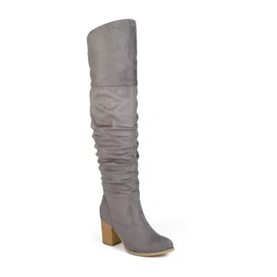 Journee Collection Womens Kaison Stacked Heel Over The Knee Boots In Gray