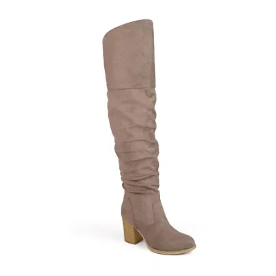 Journee Collection Womens Kaison Wide Calf Stacked Heel Over The Knee Boots In Sand
