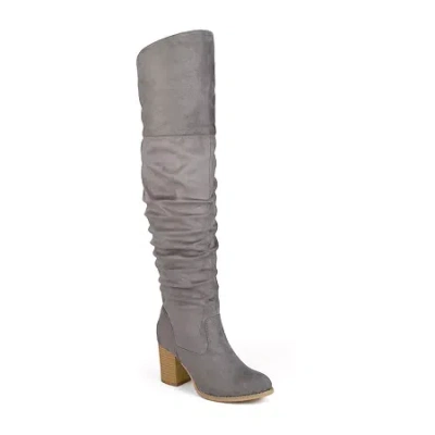 Journee Collection Womens Kaison Extra Wide Calf Stacked Heel Over The Knee Boots In Gray