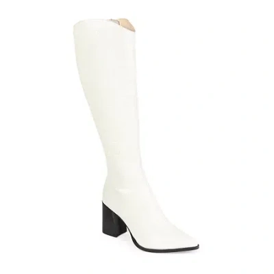 Journee Signature Womens Laila Stacked Heel Dress Boots In White
