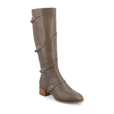 Journee Collection Womens Elettra Stacked Heel Riding Boots In Brown