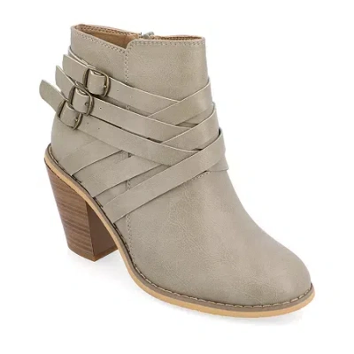 Journee Collection Womens Strap Stacked Heel Booties In Gray