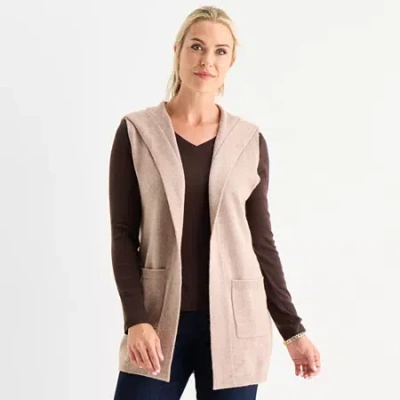 Liz Claiborne Knit Hooded Womens Sleeveless Vest In White