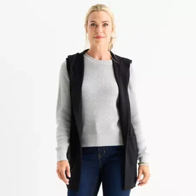 Liz Claiborne Knit Hooded Womens Sleeveless Vest In Black