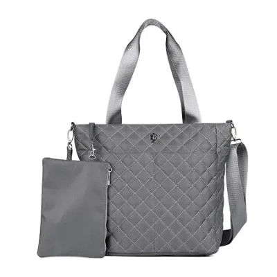 Julia Buxton Nylon Quilted Organizer Adjustable Straps Womens Tote In Gray