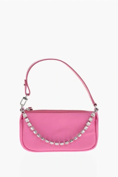 By Far Satin Rachel Mini Bag With Jewel Chain In Pink