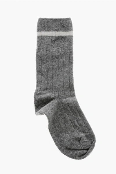 Celine Ribbed Cashmere Blend Socks With Embroidered Logo
