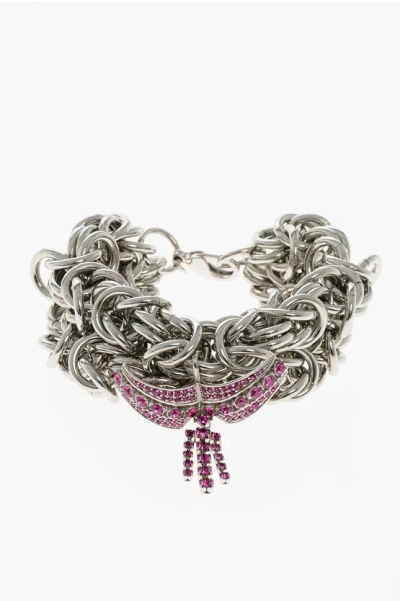Raf Simons Silver-tone Metal Space Flower Chain Bracelet With Rhineston In Metallic