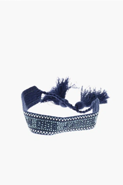 Dior Fabric Slider Bracelet Embellished With Rhinestones In Blue