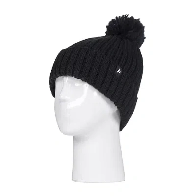 Heat Holders Arden Ribbed Pom Womens Moisture Wicking Beanie In Black