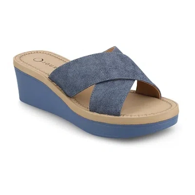 Journee Collection Womens Biara Wedge Sandals In Blue