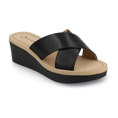 Journee Collection Womens Biara Wedge Sandals In Black