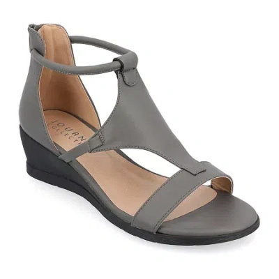 Journee Collection Womens Trayle Wedge Sandals In Gray