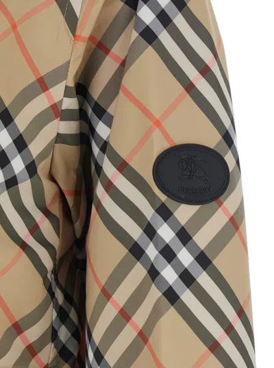 Burberry Women Beige Jacket With Ekd Logo Embroidery On The Sleeve And All-over Check Motif In Tech  In Multi