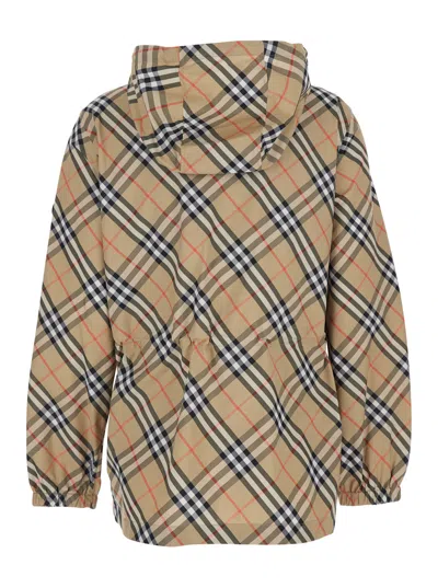 Burberry Women Beige Jacket With Ekd Logo Embroidery On The Sleeve And All-over Check Motif In Tech  In Multi