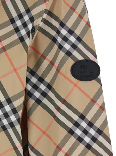 Burberry Women Beige Jacket With Ekd Logo Embroidery On The Sleeve And All-over Check Motif In Tech  In Multi