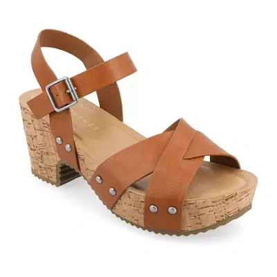 Journee Collection Valentina Womens Round Open Toe Block Heel Pumps In Multi