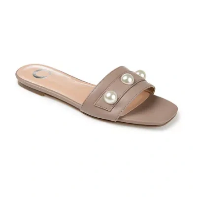 Journee Collection Journee Leonie Pearly Stud Slide Sandal In Brown