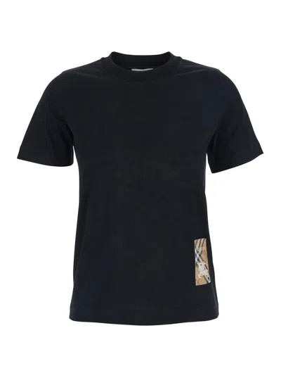 Burberry Women Black T-shirt With Logo Application On The Front In Cotton Woman In Multi
