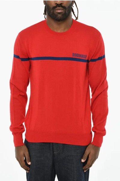 Dsquared2 Virgin Wool Lightweight Crew-neck Sweater In Red