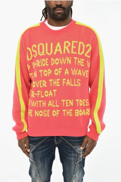 Dsquared2 Cotton Two-tone Crew-neck Sweater In Pink