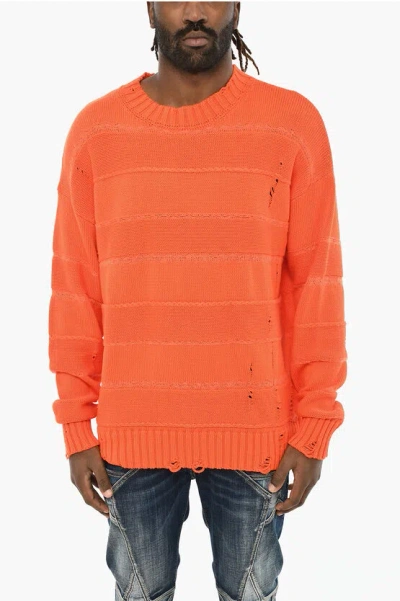 Dsquared2 Vintage Effect Cotton Crew-neck Sweater In Orange