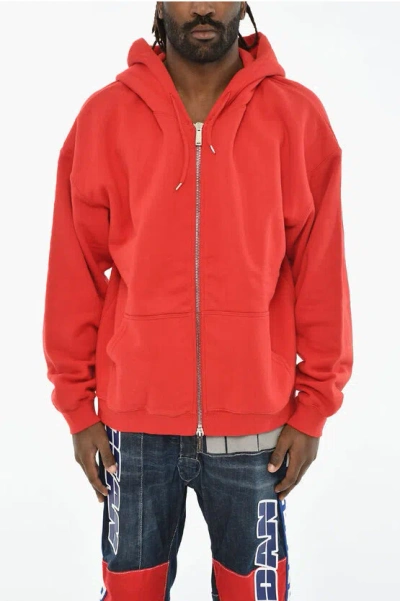 Dsquared2 Fleeced Cotton Sweatshirt With Zip And Hood In Red