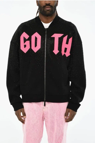 Dsquared2 Technical Fabric Sweatshirt With Rhinestone In Black