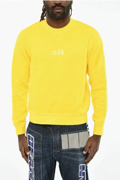 Dsquared2 Icon Fleeced Cotton Crew-neck Sweatshirt In Yellow