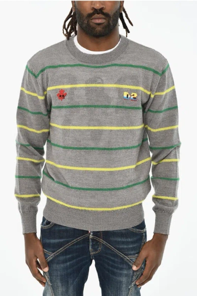 Dsquared2 Lightweight Crew-neck Sweater With Striped Detail In Gray
