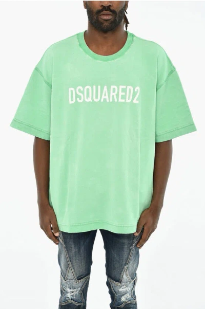 Dsquared2 Acid Wash Effect Crew-neck Sweatshirt With Short Sleeve In Green
