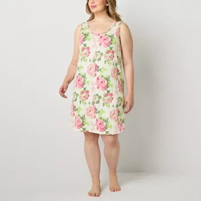 Liz Claiborne Cool And Calm Womens U Neck Sleeveless Plus Nightshirt In White