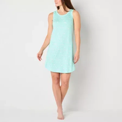 Liz Claiborne Cool And Calm Womens U Neck Sleeveless Nightshirt In Blue