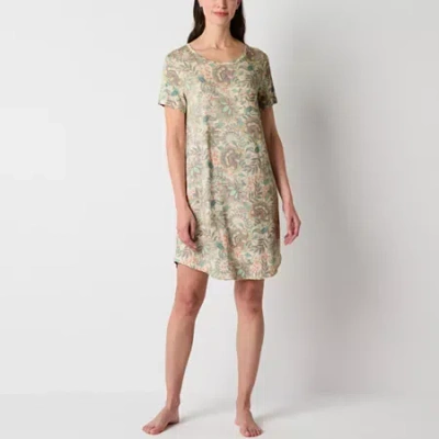 Liz Claiborne Cool And Calm Womens Crew Neck Short Sleeve Nightshirt In White