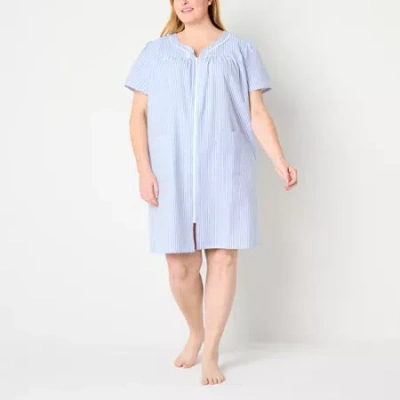 Adonna Womens Plus Short Sleeve Knee Length Robe In Blue