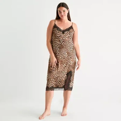 Ambrielle Womens Plus Satin Sleeveless V Neck Chemise In Brown