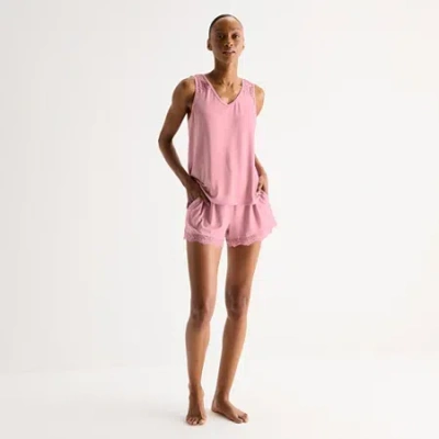 Ambrielle Womens V Neck Sleeveless Pajama Top In Pink