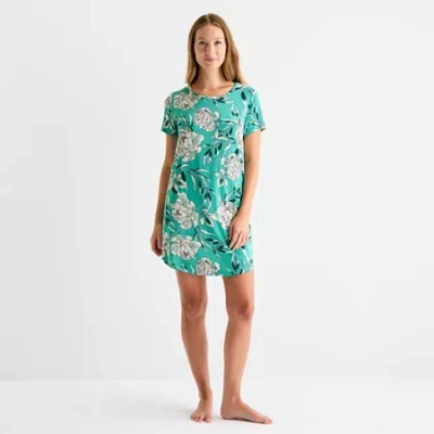 Liz Claiborne Cool And Calm Womens Crew Neck Short Sleeve Nightshirt In Green