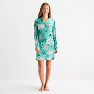 Liz Claiborne Womens Long Sleeve Nightshirt In Green