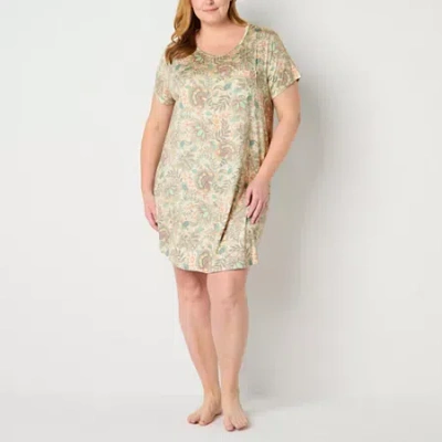 Liz Claiborne Cool And Calm Womens Crew Neck Short Sleeve Plus Nightshirt In White