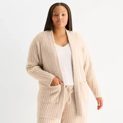 Ambrielle Cardigan Womens Long Sleeve Plus Pajama Top In Brown