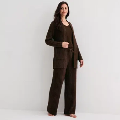 Ambrielle Cardigan Womens Long Sleeve Pajama Top In Brown