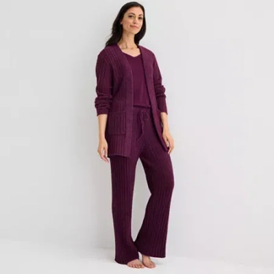 Ambrielle Cardigan Womens Long Sleeve Pajama Top In Purple