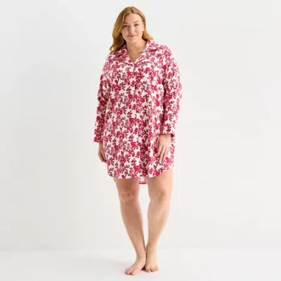 Liz Claiborne Womens Flannel Long Sleeve Plus Nightshirt In Pink