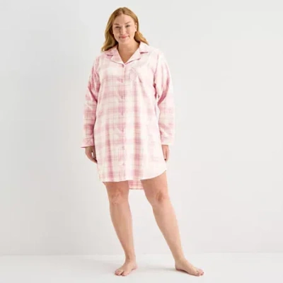 Liz Claiborne Womens Flannel Long Sleeve Plus Nightshirt In Pink