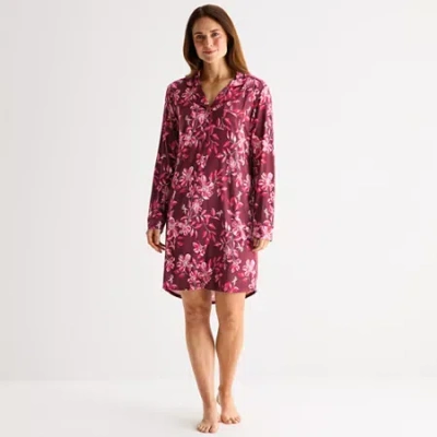Liz Claiborne Womens Long Sleeve Nightshirt In Purple