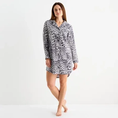 Liz Claiborne Womens Flannel Long Sleeve Nightshirt In Multi