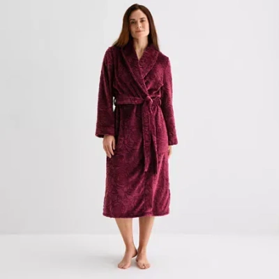 Liz Claiborne Womens Fleece Long Sleeve Long Length Robe In Red