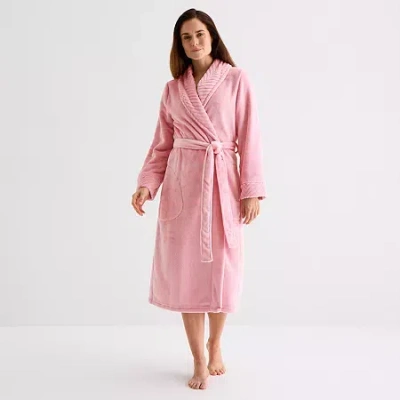 Liz Claiborne Womens Fleece Long Sleeve Long Length Robe In Pink