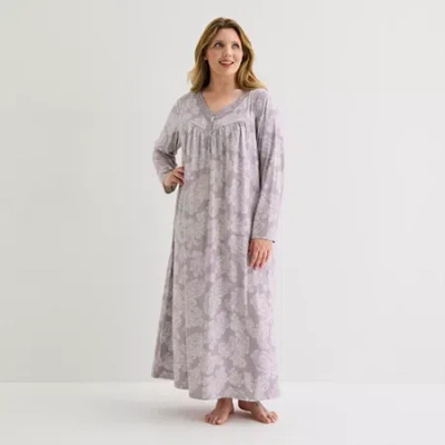 Adonna Womens V Neck Long Sleeve Plus Nightgown In Gray